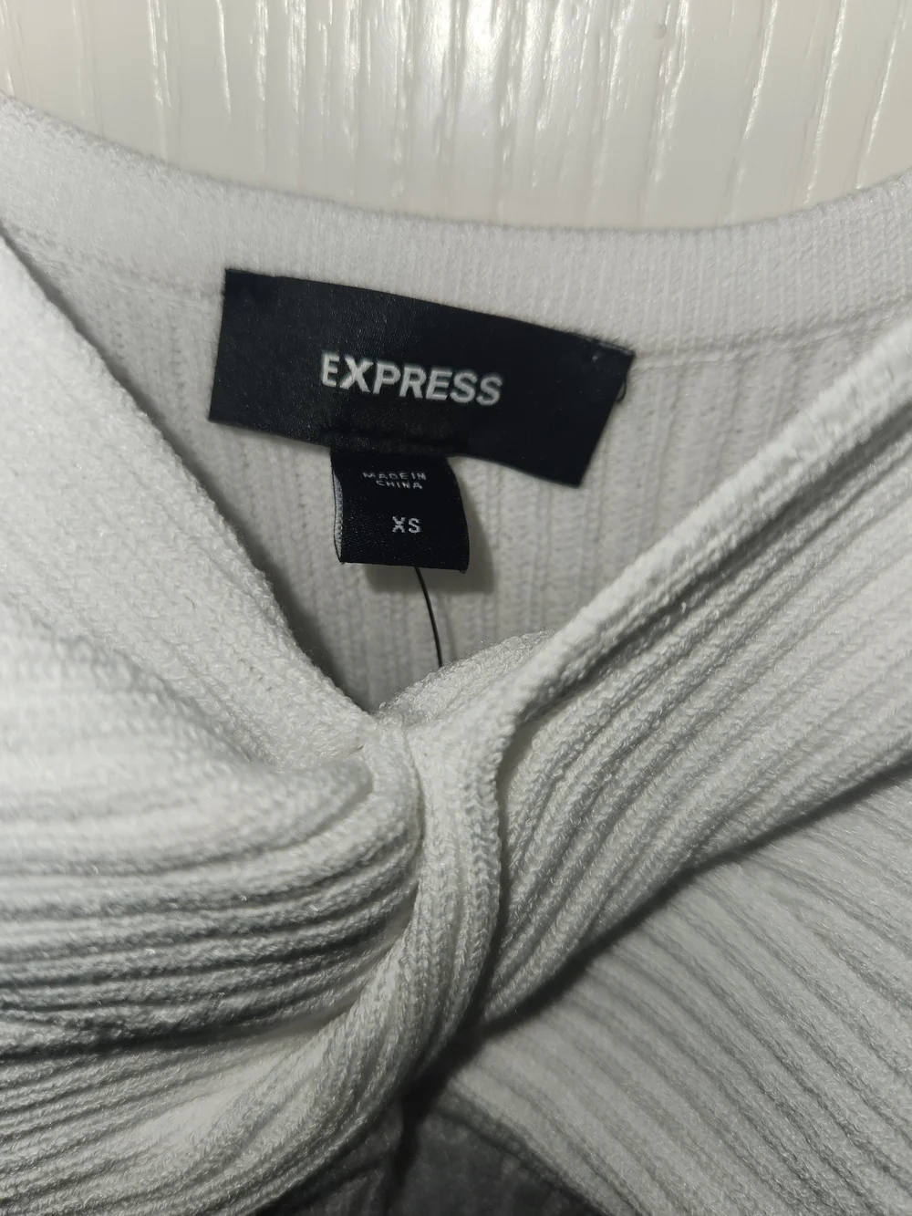 Express White Ribbed Knot-Front Dress - Picture 2 of 4